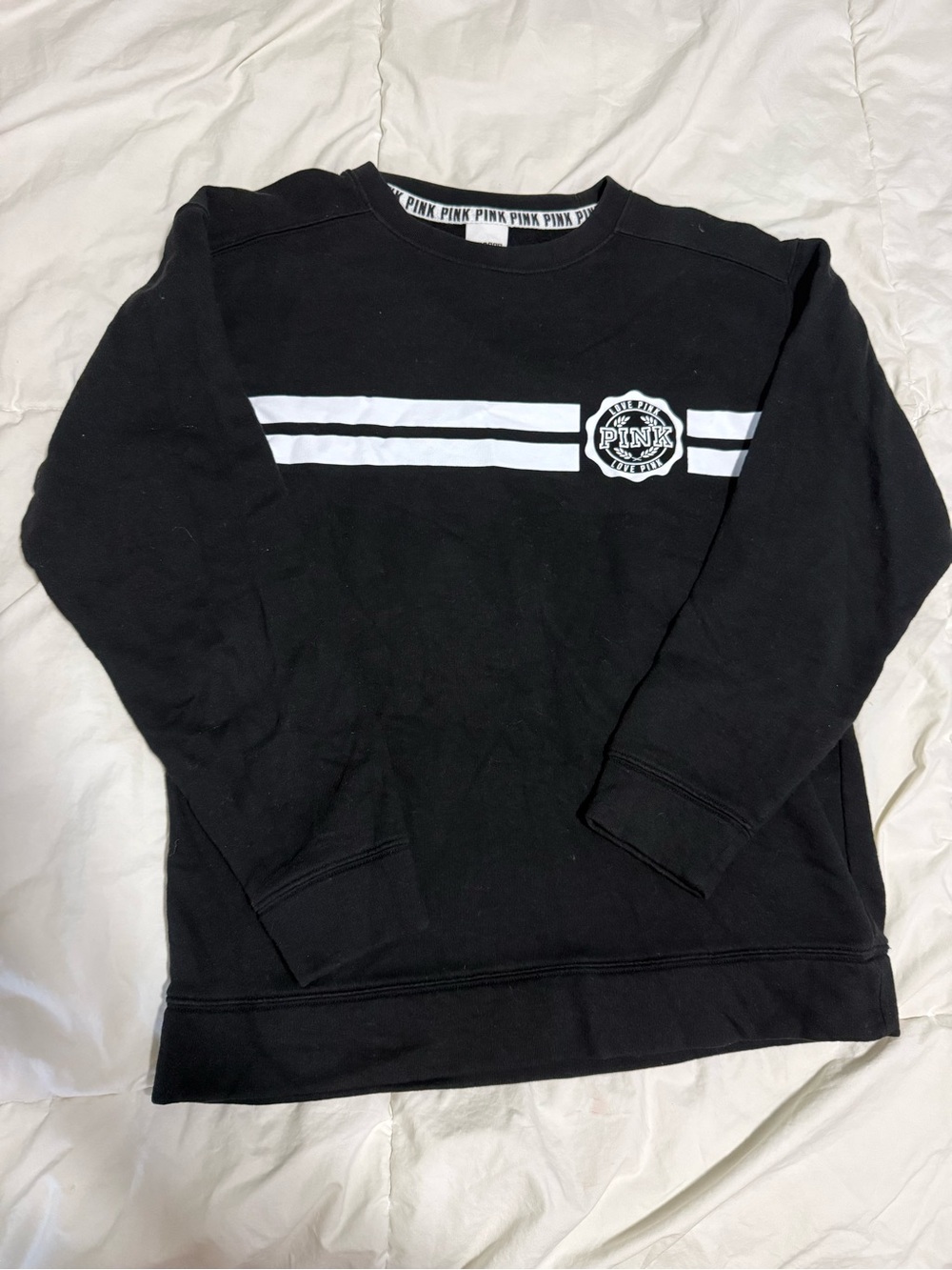 PINK Victoria's Secret Black Crewneck Sweatshirt with White Stripes